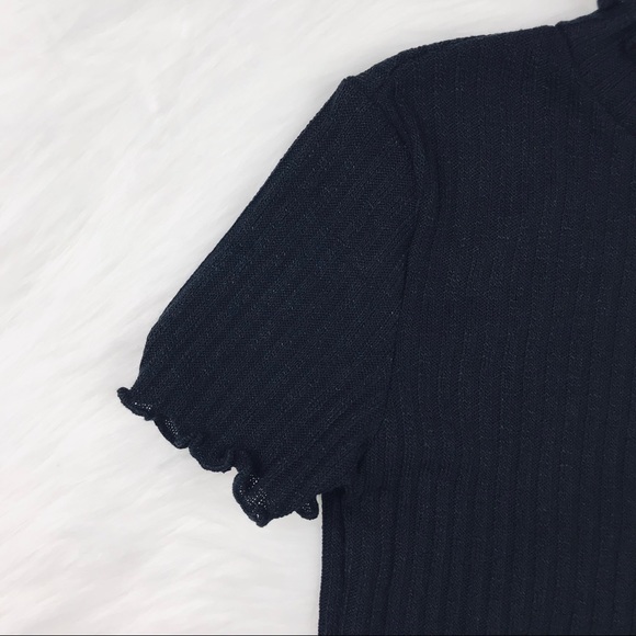 Little Girls Black Rib-Knit Short Sleeve Top 7Y - Picture 4 of 7